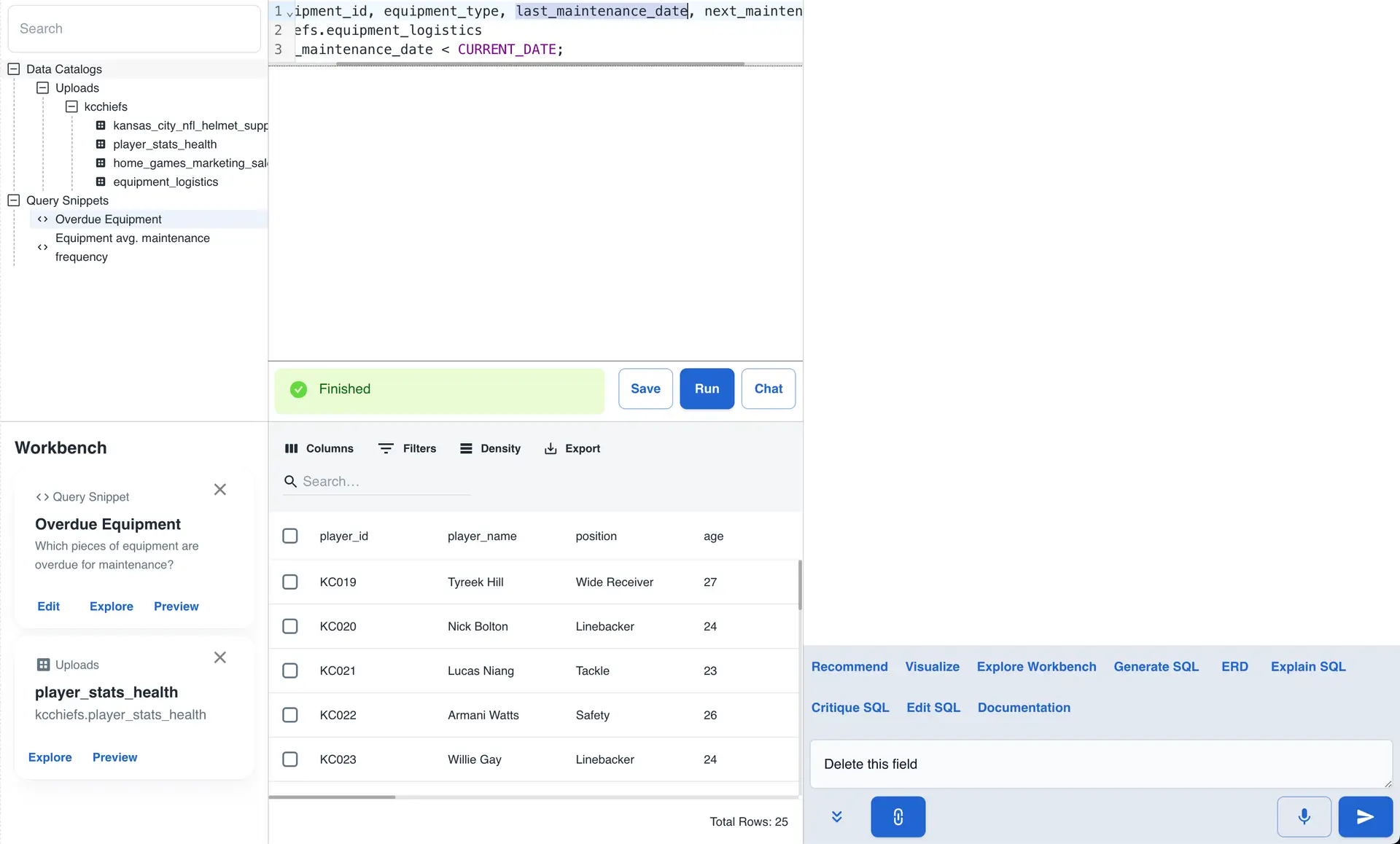 Athena Intelligence Query Editor with SQL query and results table